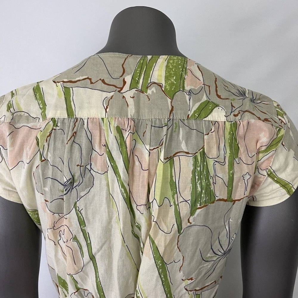 Porridge‎ Dress Womens 2 Floral Button Down Crew Neck Neutral Modest Cap Sleeve - Picture 9 of 13